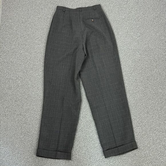 Geoffrey Beene Windowpane High Waist Cuff Hem Straight Leg Trouser Pants Grey 8 - Picture 8 of 16